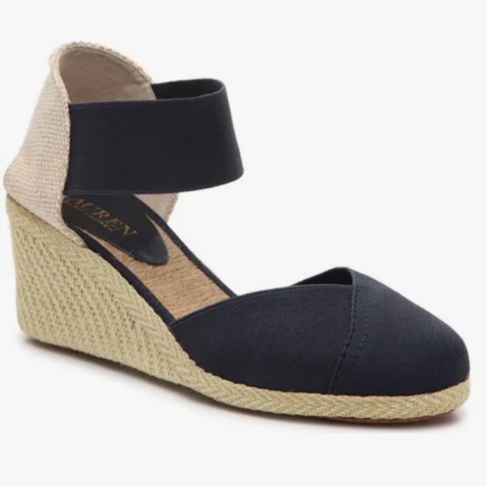 Lauren Ralph Lauren Womens Charla Blue Canvas Wedges Espadrilles